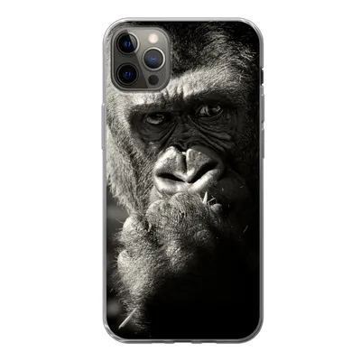 Produktbild von MuchoWow® Handyhülle Schutzhülle Hülle für iPhone 13 Pro Max Gorilla auf schwarzem Hintergrund in Schwarz und Weiß Silikon Softcase Handy Hülle - Mobiltelefon