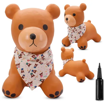 Produktbild von SUN BABY hüpftiere ab 1 Jahr mit Pumpe aufblasbares Hüpfspielzeug aus hochwertigem und strapazierfähigem Gummi brauner Bär mit Halstuch