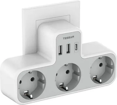Produktbild von TESSAN USB C Steckdosenleiste 6-in-1 mit 3 Ausgängen, 2 USB A, 1 USB C, Schnellladung