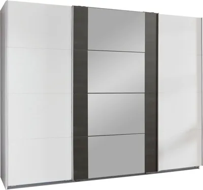 Immagine prodotto di Armadio ad ante scorrevoli Berna Armadio design selezionabile, bianco / acciaio grezzo, 313x64x210cm