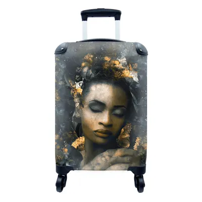 Produktbild von MuchoWow® Koffer Handgepäck Trolley Rollkoffer Kleine Reisekoffer mit 4 Rollen - Frauen - Abstrakt - Blumen - Cabin Size < 55x40x23 cm & 55x40x20 cm - Fotokoffer - Kabinenkoffer - Boardgepäck - Reise-Box - Reisekoffer - Reisegepäck - Koffer mit Bild - Trolley für Kinder