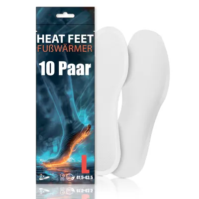 Produktbild von 10 Paar HEAT FEET Wärmesohlen, Heizsohlen, Einlegesohlen, Fußwärmer, warm, wärmend, Schuhgröße 41,5-43,5, 8h Wärme, Outdoor & Wintersport