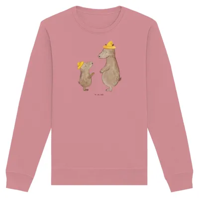 Produktbild von Mr. & Mrs. Panda Rundhals Pullover Bären mit Hut Größe S - Canyon Pink - Geschenk, Baumwoll, Sweater, Pulli, Muttertag, Familie, Sweatshirt, Vatertag, Kinder, Bio