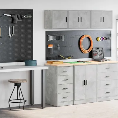 Immagine prodotto di Armadi da garage 2 pz. Legno massiccio grigio cemento, armadietti per archivio 2025