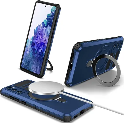 Obrázek produktu pro Pouzdro pro Samsung Galaxy S20 FE 5G magnetické s MagSafe, držák prstenu, stojánek, dvouvrstvé ochranné pouzdro modré
