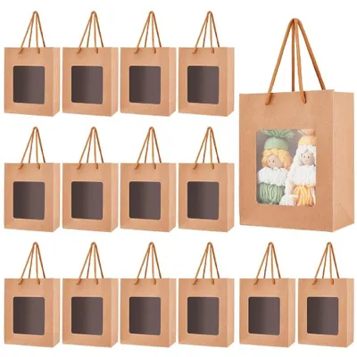 Produktbild von Geschenktüten, 36 Stück - Papierbeutel - Mit transparentem Fenster - 14 x 18 x 7 cm - Geschenkverpackung - Hochzeit/Weihnachten - Geschenktüten