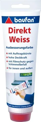 Produktbild von Baufan Direkt Ausbesserungsfarbe, Weiß mit Auftragsbürste, 250 ml