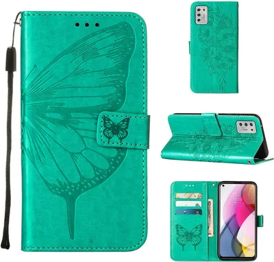 Produktbild von Moto G Stylus 2021 Hülle, Schmetterling Prägung Flip Leder Kartenfächer Schutzhülle Ledertasche mit Ständer für Motorola Moto G Stylus 2021 Grün