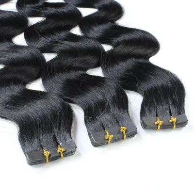 Produktbild von hair2heart Tape Extensions Echthaar Gewellt - 10 Tapes 2.5g 50cm Schwarz