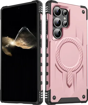 Produktbild von Magnetisch Hülle für Samsung Galaxy S23 Ultra, Dual Layer PC TPU Stoßfest Handyhülle Pink