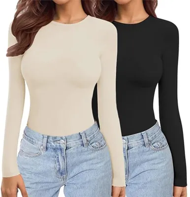 Damen Thermisches T-Shirt mit langen Ärmeln und Rundhalsausschnitt - Elastischer Slim Fit - Größen XS-XXL