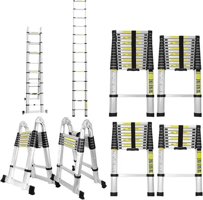 Imagen del producto de Silecomplaza Escalera telescópica de 4.4 metros, plegable, de aluminio, flexible, antideslizante, multiusos. Escalera telescópica extensible, escalera multifuncional, escalón. Carga máxima: 150 kg
