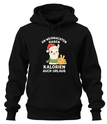 Produktbild von An Weihnachten haben Kalorien Urlaub Alpaka Lama lustig Hoodie Kapuzenpullover, Schwarz, XXL