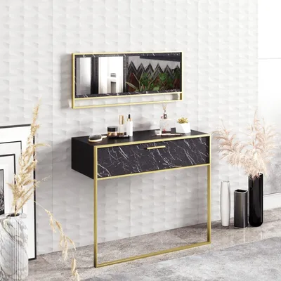 Produktbild von Skye Decor, Polka- Polka Aynalı ZNA, Gold,Schwarz, Kommoden, 76,8x90x38,5 cm, 100% Melaminbeschichtete Partikelplatte
