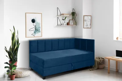 Produktbild von Jugendbett Einzelbett Eryk Boxspringbett mit Matratze Kinderbett Bettkasten 90 x 200 cm Rechts Paris 155 – dunkelblau