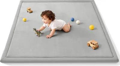 Produktbild von Comomy Ultraweiche Baby Spielmatte 127x127cm, dicke elastische Schaumstoffmatte, rutschfest, sicher für Krabbeln & Bauchlage, Tatami-Stil, Hellgrau