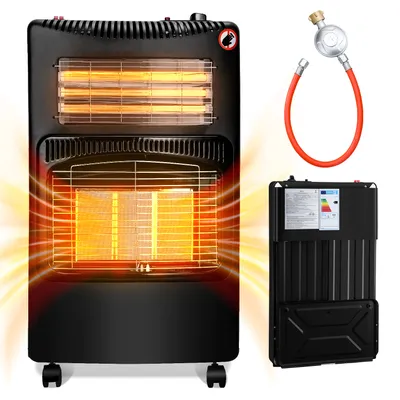 Obrázek produktu pro Clanmacy vnitřní plynový ohřívač, plynový ohřívač 4200 W vnitřní plynový ohřívač včetně hadice a redukce tlaku, infračervený keramický hořák, sálavý ohřívač, plynové lahve na butan nebo propan do 15 kg, upgrade na plyn a elektřinu