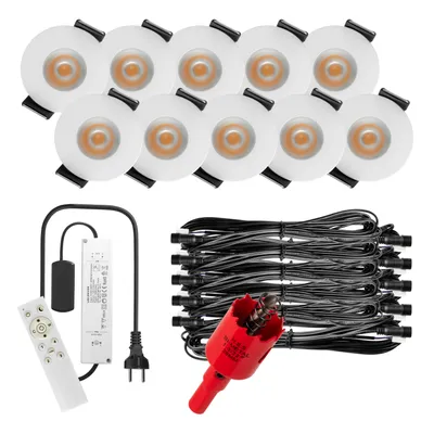 Produktbild von S-Polylight PREMIUM Mini LED- Einbauspots Warmweiss 3.000K, Smart, Smarthome, App, Alexa, DIMMBAR, IP65, FUNK 3W LED Einbaustrahler Terrassenüberdachung, Terrassenbeleuchtung, Bad, Sauna, LED Spots mit Fernbedienung (WEISS, 10x SMARTHOME LED-SET)