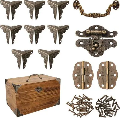 Immagine prodotto di Set di cerniere in bronzo antico con maniglia e serratura per decorazioni fai da te