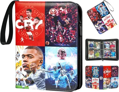 Produktbild von Fussball Sammelkarten Album mit 4 Taschen 50 Seiten und Reißverschluss Tragegriff für 400 Karten, Fußball Karten Sammelalbum Sammelmappe Sammelheft