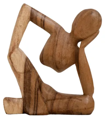 Abstrakte Holzskulptur, entspannte Figur, handgeschnitzt, 20 cm