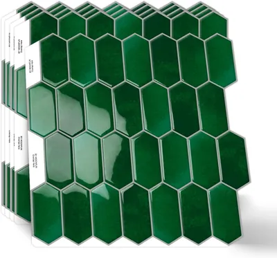 Image de Autocollants pour carrelage, 30,5 x 30,5 cm, 10 pièces, vert émeraude, effet 3D, adhésifs, pour cuisine