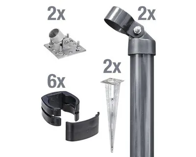 Image de Alberts 602574 Kit d'angle de clôture pour treillis soudé Fix-Clip Pro®, phosphaté zinc anthracite métallique, douille de sol à enfoncer, hauteur de clôture 1220 mm