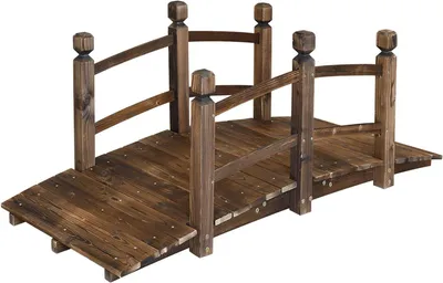 Productafbeelding van Houten Tuin Brug - Decoratieve Brug - Tuin Decoratie - Massief Pijn Hout - 5FT - Gevlekt