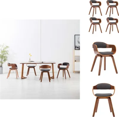 Image de vidaXL Chaises de salle à manger 4 pcs. Gris foncé Tissu et bois courbé - Chaises de salle à manger