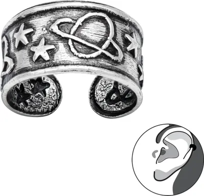 Produktbild von 925 Sterling Silber geschwärzte Ohrmanschette mit Saturn und Sternen Ear Cuff Ohrklemme