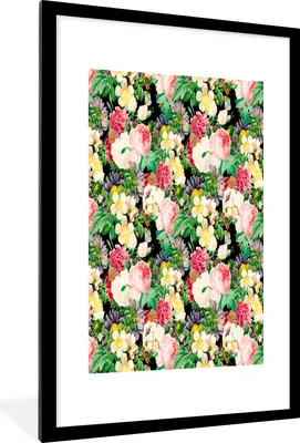 Produktbild von MuchoWow® MuchoWow® Gerahmtes Poster Blumen - Frühling - Muster 60x90 cm - Poster mit zchwarzem Bilderrahmen - Dekoration - Wandposter Wohnzimmer - Hochwertig