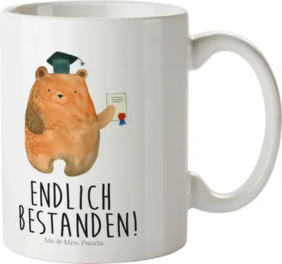 Produktbild von Mr. & Mrs. Panda Haferl Bär Prüfung - Weiß - Geschenk, Prüfungen, Bestanden, Kinderbecher, Kindergarten Tasse, Abitur, Pott, Kindertasse, Abschlusszeugnis, Teddy, Zeugnis