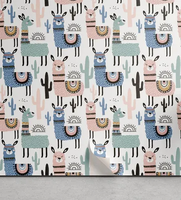 Produktbild von ABAKUHAUS Lama abziehbare & klebbare Tapete für Zuhause, Kinder-Cartoon-Entwurf, selbstklebendes Wohnzimmer Küchenakzent, 33 cm x 250 cm, Mehrfarbig