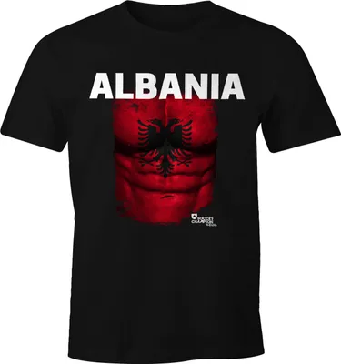 Produktbild von EM T-Shirt Herren Fußball Albanien Flagge Fanshirt Waschbrettbauch MoonWorks® L