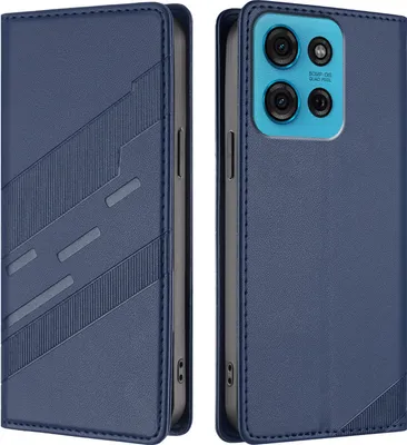 Produktbild von Hülle für Motorola Moto G75 5G, Kunstleder Brieftaschen Handyhülle mit Kartenfach und Standfunktion Blau