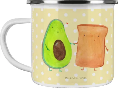 Produktbild von Mr. & Mrs. Panda Emaille Tasse Avocado Toast - Gelb Pastell - Geschenk, Pärchen, Becher, Haferl, Freund, Verlobt, Outdoor, Freundin, Hochzeitsgeschenk, Pott