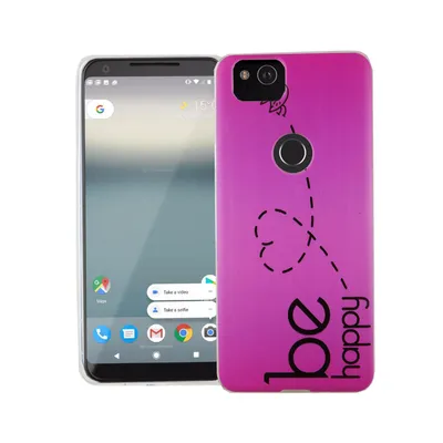 Image de Coque de protection pour Google Pixel 2, motif "Be Happy" rose, fine, en silicone TPU