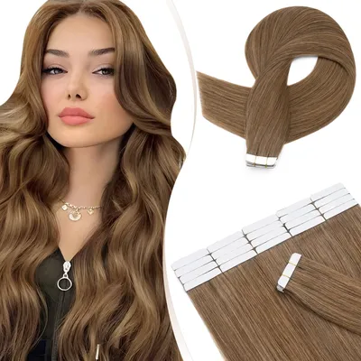 Produktbild von Tape-In Extensions aus Echthaar, 55 cm, Hellbraun