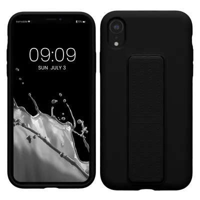 Produktbild von kwmobile Handyhülle kompatibel mit Apple iPhone XR - Hülle mit Fingerhalter und Standfunktion - Silikon Case Handy Cover in Schwarz