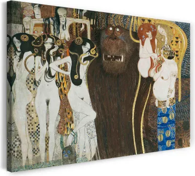 Produktbild von Leinwandbild (120x80cm): Gustav Klimt - Beethovenfries (1901), echter Holz-Keilrahmen inkl. Aufhänger, handgefertigt in Deutschland