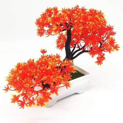 Künstlicher Bonsai-Baum, 18 cm, Orange, im Topf