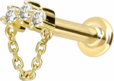 Produktbild von Ohrpiercing, Nasenpiercing 14 Karat Gold Labret mit Push Fit MOISSANIT-BOGEN + KETTE 14 Karat | Gold Stablänge: 7mm - Stabstärke: 1,2mm