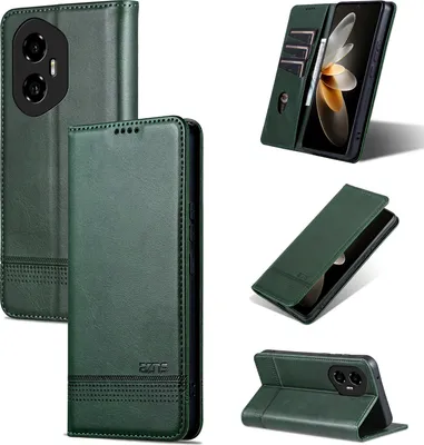 Produktbild von Leder Hülle für Honor 300, Klapphüllen Brieftasche Magnetverschluss Ständer Schutzhülle Grün