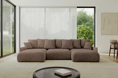 Produktbild von ALTDECOR Ecksofa in U-Form mit Schlaffunktion und Bettkasten - ONESK-U-v1 304x165x72 cm  Braun - Corner Sofa Bett Eckcouch Couch U-Form Schlafcouch Ausziehbar Wohnlandschaft Schlafsofa Cauchsofa
