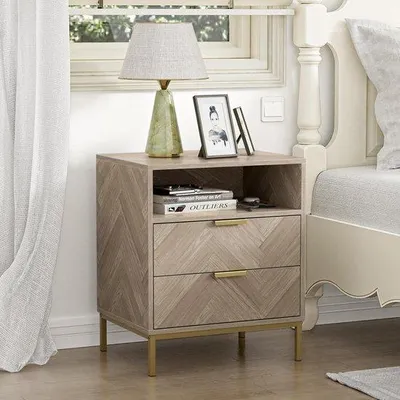 Produktbild von Famanu Beistelltisch mit 2 handgefertigten Rattan-Schubladen - 50x40x60 cm, ideal für Schlafzimmer und Wohnzimmer