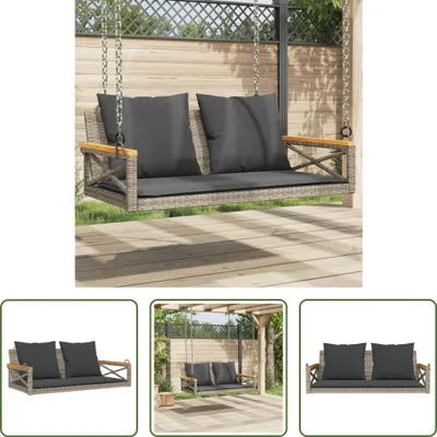 Image de The Living Store Banc suspendu avec coussin Gris 109x62x40 cm Poly rotin