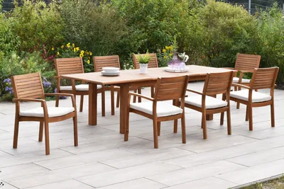 Produktbild von Merxx Gartenmöbel Set Batavia 17tlg., 8 Stapelsessel inkl. Auflagen, Doppelausziehtisch 180 (220/260) x 100 cm- Akazie