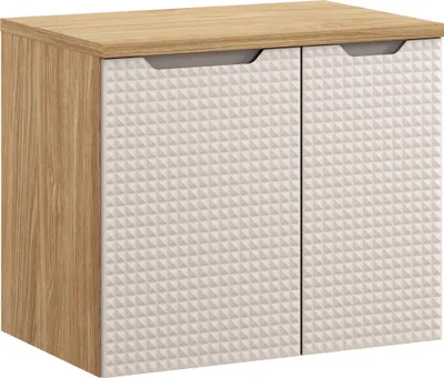 Produktbild von Stehender Badezimmerschrank 70 cm Eiche beige 2 Türen modern 3D