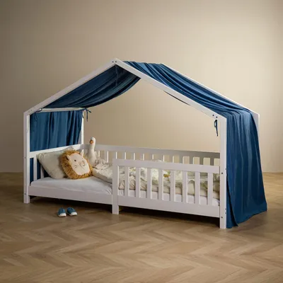 Produktbild von Hausbett Himmel LIAN in dunkelblau - Betthimmel aus 100% Baumwolle, Baldachin Musselin zweilagig, Bettvorhang für Kinder, Hausbett Deko