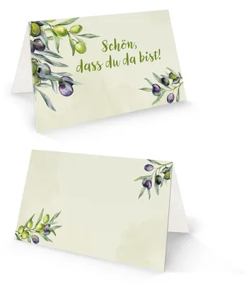 Produktbild von 25 Tischkarten Oliven Schön dass du da bist 8,5 x 5,5 cm - Platzkarten